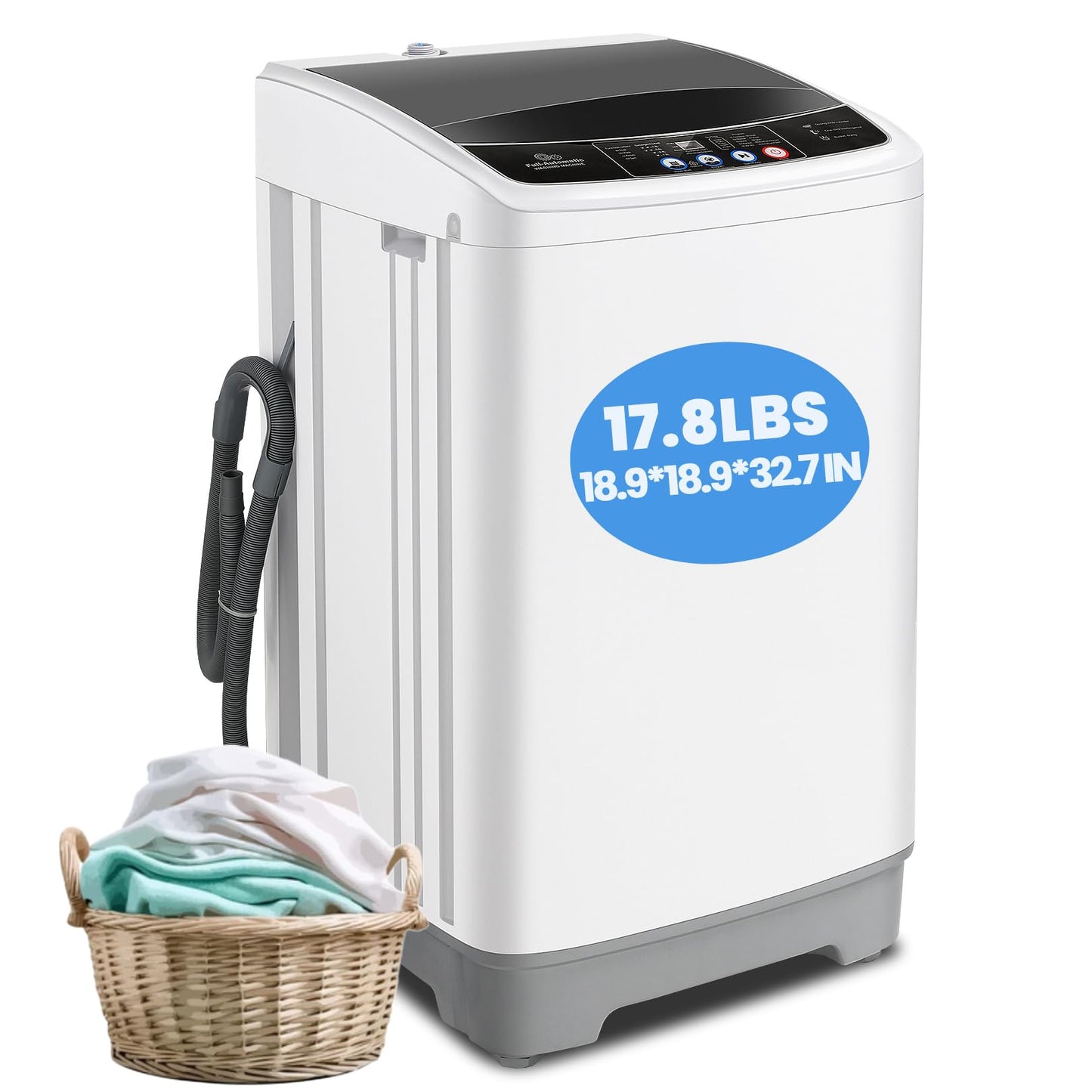 Nictemaw Portable Washing Machine 17.8Lbs Portable Washer 2.4 Cu.ft Full Automatic Compact Laundry Washer with 10 Programs 8 Water Levels, Built-in Drain Pump, Energy Saving for Apartment Home RVs