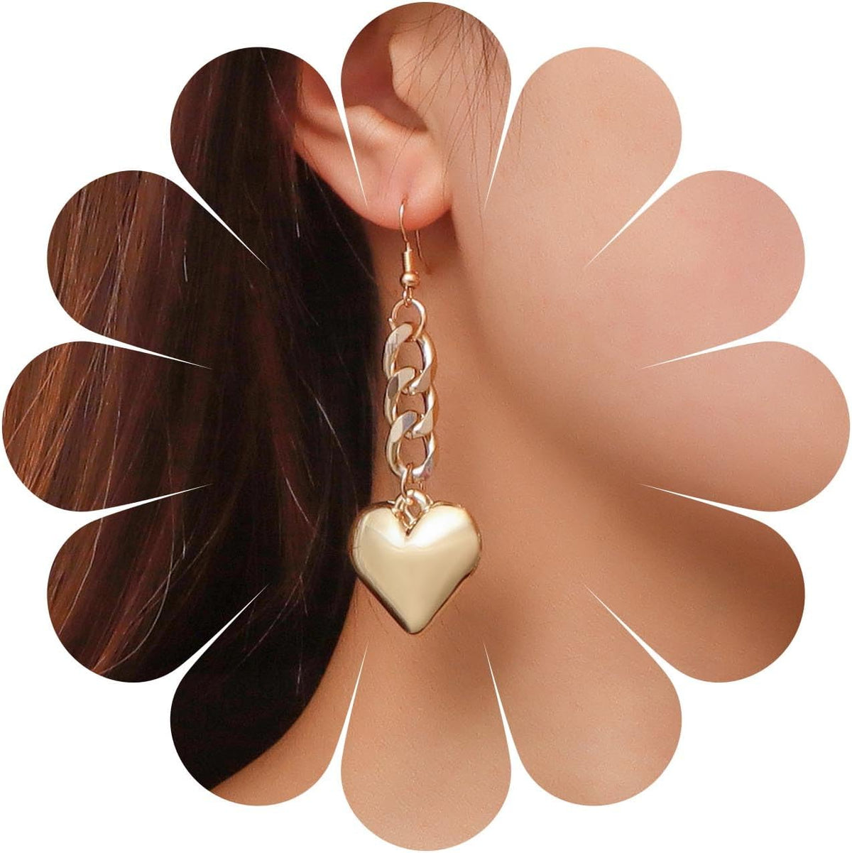 Boho Large Heart Drop Earrings Vintage Gold Love Heart Dangle Earrings Punk Statement Open Big Hoop Heart Earrings Wedding Prom 3D Heart Drop Earrings Jewelry for Women