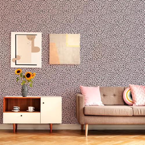 Leopard Print Peel and Stick Wallpaper, Modern Wallpaper Pink and Black Classic Design Contact Paper Rmovable Self Adhesive Wall Papers for Bedroom Bathroom Cabinet 17.7¡¯¡¯x118¡¯¡¯