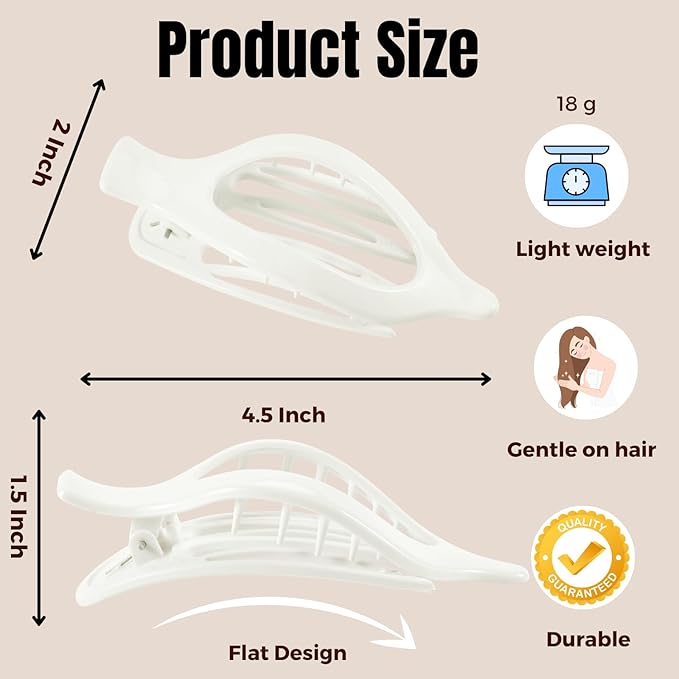 8 Pack Glossy White Flat Hair Clips for Women – Sleek Non-Slip Claw Clips with Strong Hold, Minimalist Hair Accessories for Bridal, Office, or Everyday Wear