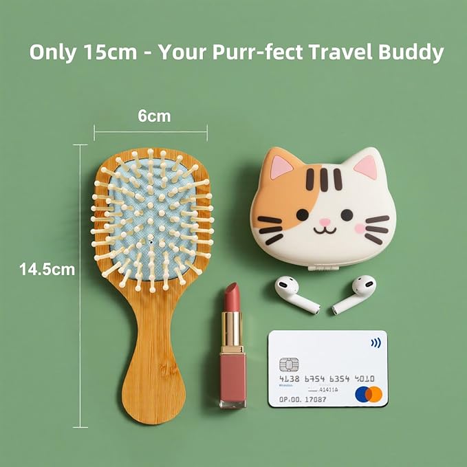 Blue Mini Bamboo Hair Brush – Portable Travel Hairbrush for Kids & Adults, Compact Scalp Massage Hair Brush, Anti-Static, Easy to Carry