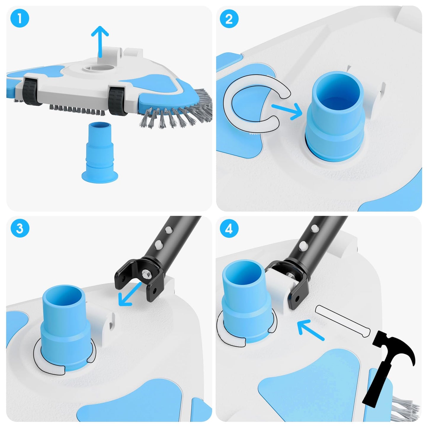 2026 Enhanced TidyMister Pool Vacuum Head with Wheels,Steering Handle Swimming Pool Vac with Side Brush & Rotatable Hose Adapter(Safe for Vinyl Liner) for Inground & Above Ground Pools - Triangle