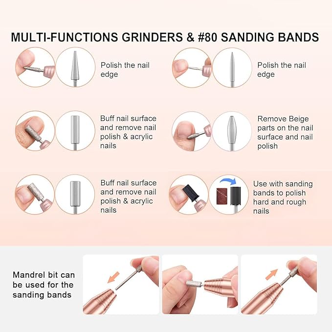 Electric Nail Drill, USB Electric Nail Drill Machine for Acrylic Nails, Portable Electrical Nail File Polishing Tool Manicure Pedicure Efile Nail Supplies for Home and Salon Use, Gold