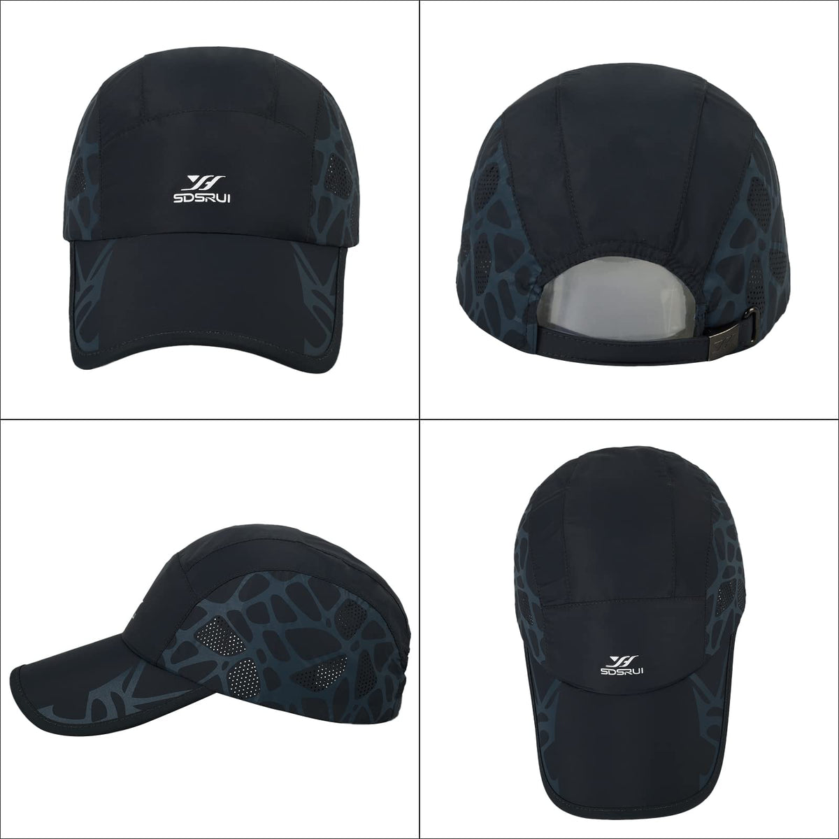 Qlauca Running Hat Mesh Quick Dry Hat Baseball Cap for Women Men Black