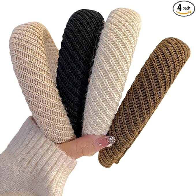 Headbands for Women Wide Knitted Hairbands Fashion Non Slip Headband for Women's Hair Cute Solid Colors Hair Accessories 4pcs