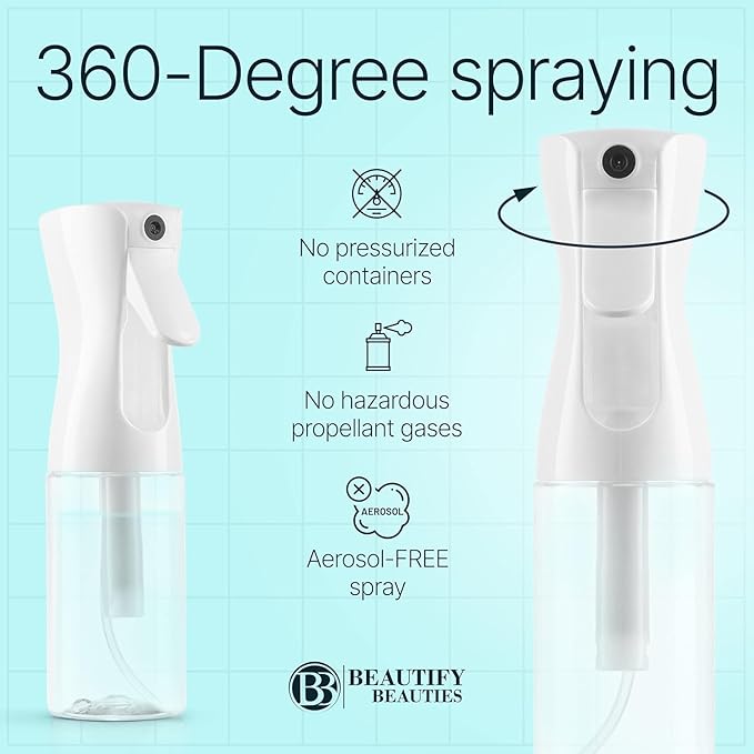 BeautifyBeauties Spray Bottle For Hair – Continuous Mister Spray Bottle for Hairstyling (White, 10.1 Ounces)