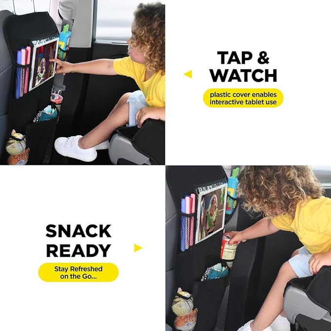 lebogner Back Seat Cover for Kids + 6 Pocket Storage Organizer, 2 Pack X-Large Kick Mats Backseat Protector with iPad Tablet Holder, Car Seat Back Protectors for Vehicles to Protect from Dirt & Mud