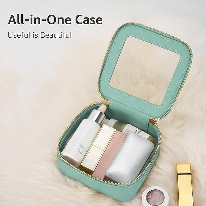 Aveniee Mini Clear Makeup Bag, Small Cosmetic Bags Travel Toiletry Pouch Organizer, TSA Approved Make up Case with Zipper, Car Bag for Essentials,Green