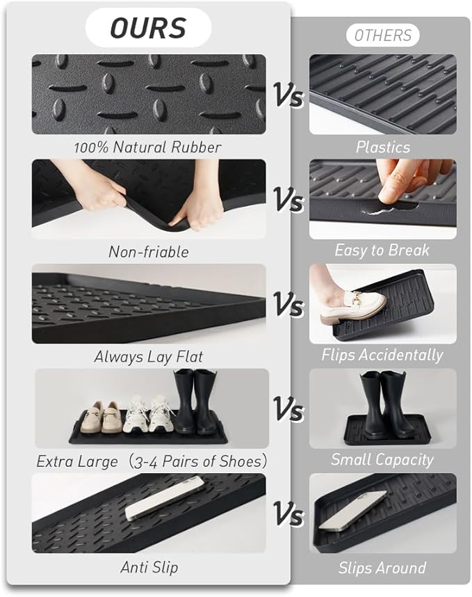 Boot-Tray Heavy Duty Rubber Mat with Lip Waterproof Shoe Mat Tray for Entryway Indoor Outdoor Multi Use Catch All Trays Entryway Shoe Storage 16x27.5 Inches