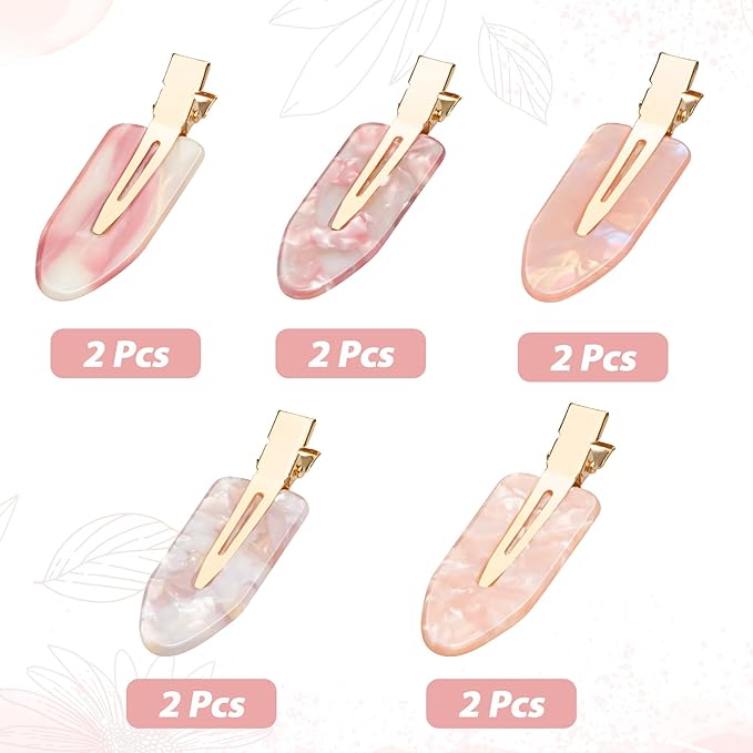Gingbiss 10 Pcs No Bend Hair Clips, Acrylic No Crease Hair Clip for Hairstyling, Flat Clip Alligator Hair Barrettes for Women Girls Makeup Accessories(Pink Opal)