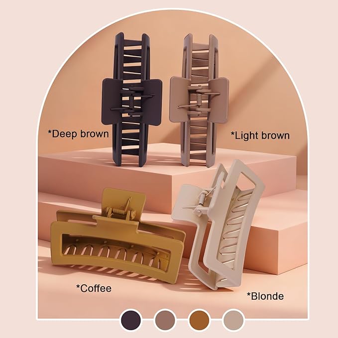 5 Inche Extra Large Claw Clips for Thick Hair and Long Hair,4-Pack Oversized Matte Big Hair Clips for Women, XL Jumbo Strong Hold Non-Slip Jaw Clips,Neutral Brown Color