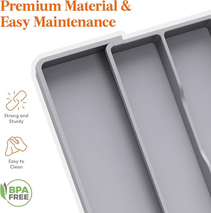 Lifewit Utensil Organizer for Kitchen Drawers, Expandable Cooking Utensil Tray, Adjustable Cutlery Silverware Flatware Holder, Plastic Spatula Tools Storage Divider, 13-22 x 15", Gray