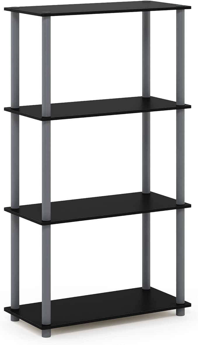 Furinno TURN-N-TUBE Storage Shelves, 4-Tier Toolless Book Shelf, Corner Shelf, Toolless Open Shelves, for Organization and Storage, Living Room, Garage, Home Office, Black