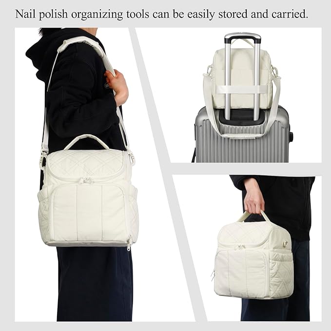 Nail Polish Organizer with 2 Detachable Cases Hold 60 Bottles & Nail Lamp, Portable Nail Organizers and Storage with Handle & Shoulder Strap, Travel Nail Bag for Manicure Tools