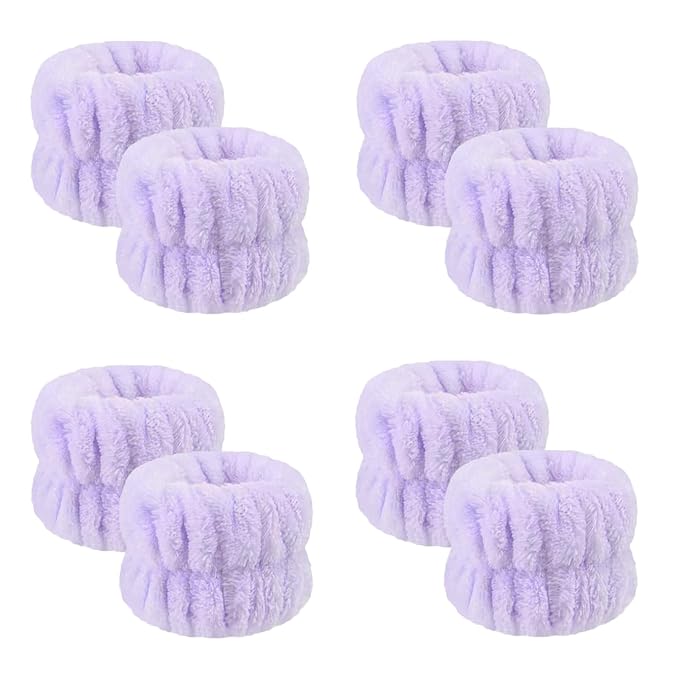 8Pcs Face Washing Wristbands, Anmieciu Microfiber Spa Wrist Bands for Wash Face, Wrist Towels for Washing Face, Prevent Liquid from Spilling Down Your Arms. (Purple)