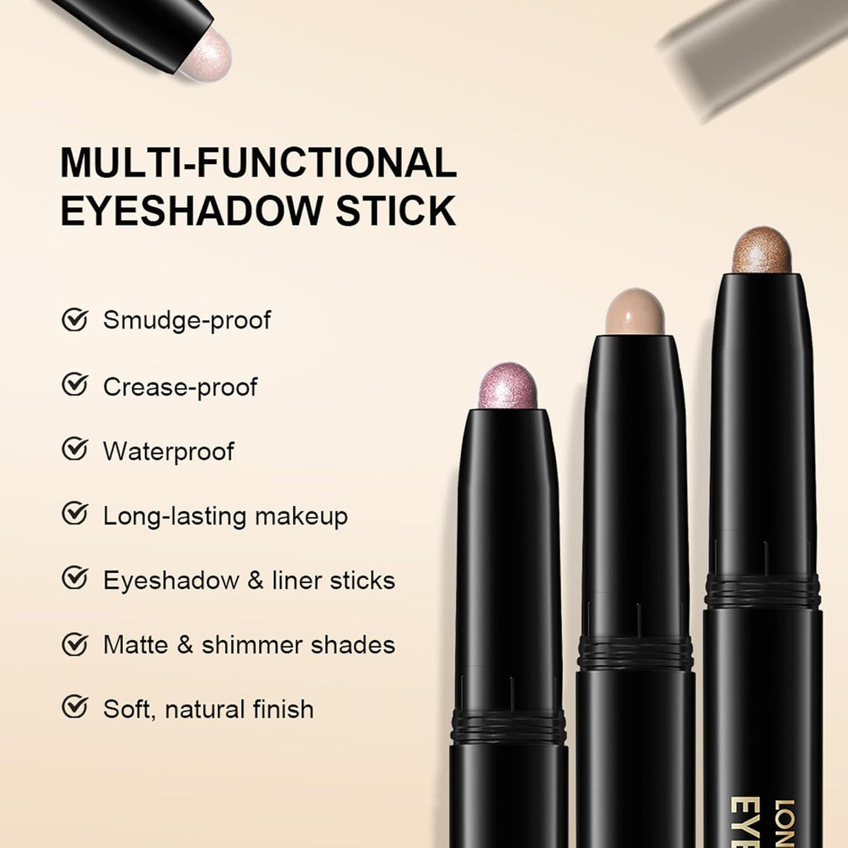 Eyeshadow Stick, Shimmer and Matte Cream Eye Shadow Brightener Sticks Eyeliner Pencil Crayon, Waterproof Long Lasting Eye Highlighter Stick Makeup,0.056 Oz(#7-Sun)