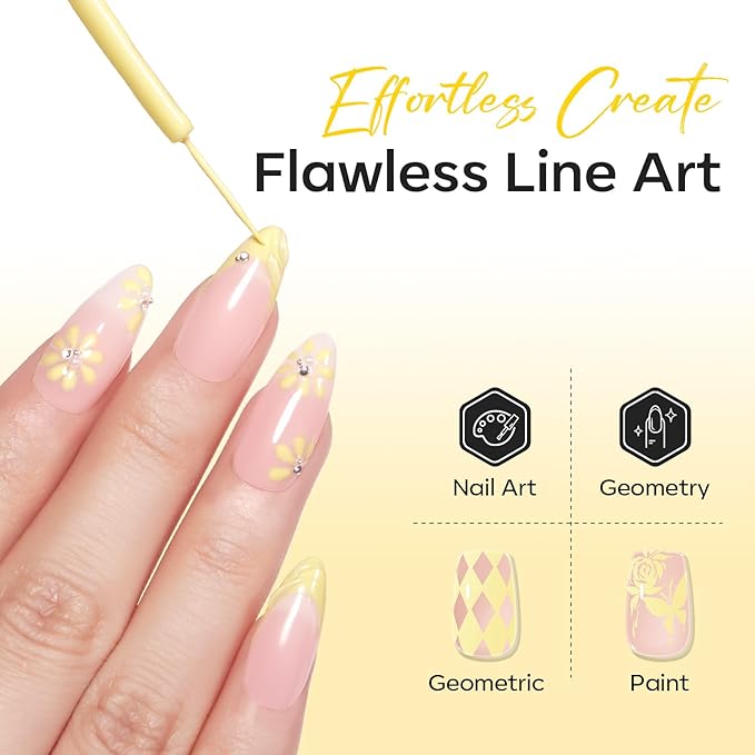 modelones Yellow French Tip Liner Gel Polish, 15 ML Butter Light Yellow Pastel Color Nail Art Paint Swirl with Fine Line Brush Soak Off U V DIY Home Salon Professional Manicure Design Gift for Women