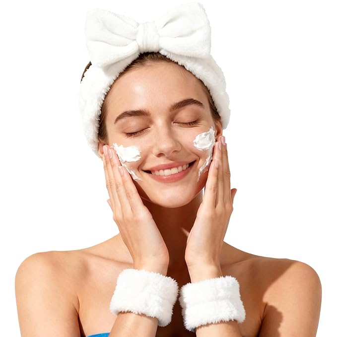 Fmeida Wrist Bands for Washing Face Skincare Headband Spa Headbands, White, 3 Pack