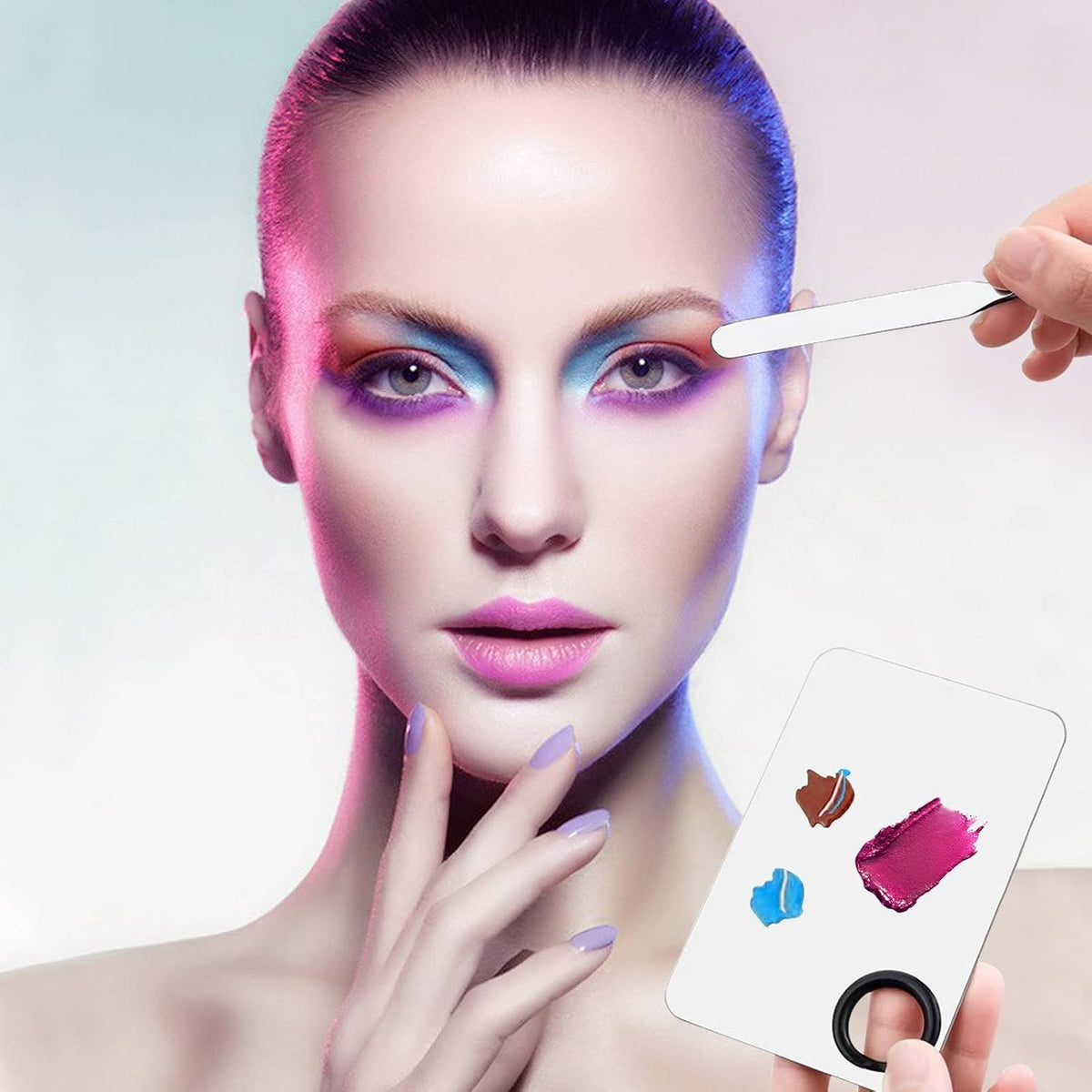 Makeup Spatula,Korean Spatula Makeup Stainless Steel Makeup Spatula and Palette Set,Professional Foundation Spatula Facial Cosmetic Makeup Tool (6 Powder Puff +1Spatula+1 Rectangle Palette).