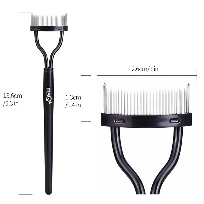 Eyelash Comb MSQ Eyelash Separator Tool Arc Designed Lash Brush Separator With Cover Lash Comb for Eye Makeup Brush Mascara Clump Remover Black (Includes a Mascara Wand)
