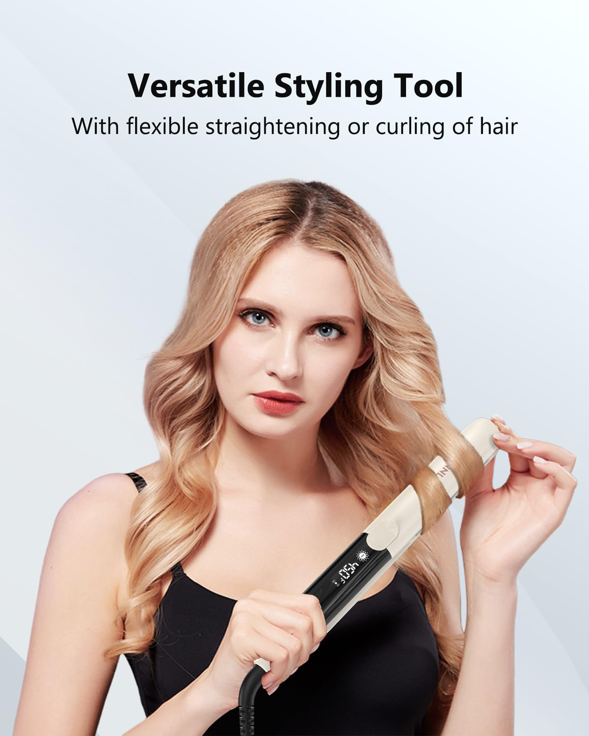 Annlary Hair Straightener 1 Inch Flat Iron and Curler 2 in 1 Titanium Ceramic Ionic Dual Voltage Straightener with Heat-Resistant Silicone, for Less Frizz, Shinier & Smoother