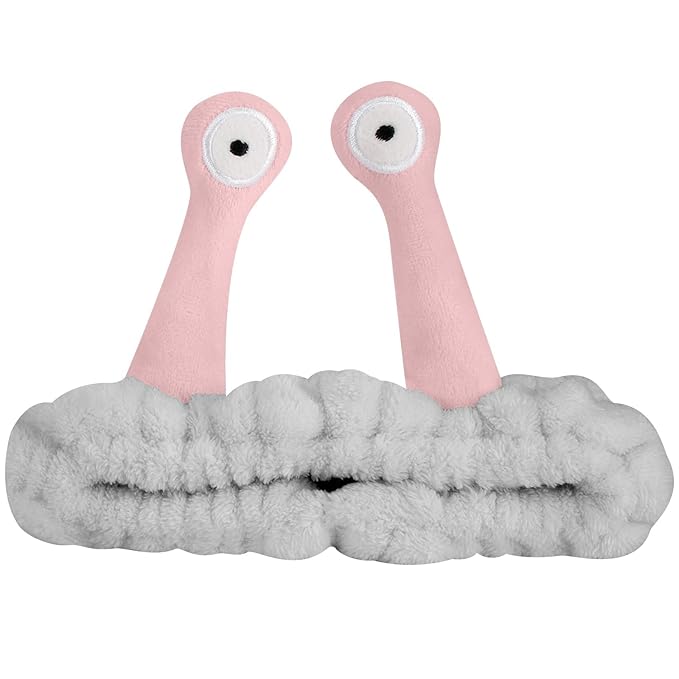 Jowmoy Cute grey pink Snail Headband,Wash Face for Women Makeup Shower Spa Headband (1 Pack)