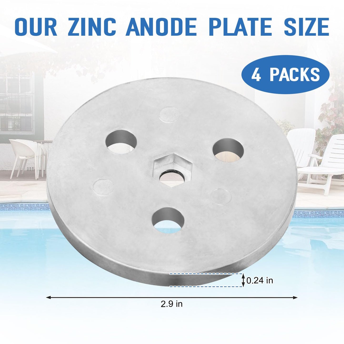 Dairrr Fuuu Pool Zinc Anode Weight Plate, Anti-Electrolysis Sacrificial Anode for Salt System Swimming Pools Against Corrosion and Electrolysis, Keep Your Skimmer Basket in Place, 4 Pack
