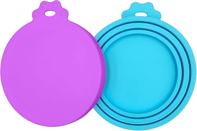 2 Pack Pet Food Can Covers, Silicone Universal Can Lids for Dog & Cat Food, BPA Free, One Fit Most Standard Size Food Cans Blue/Purple