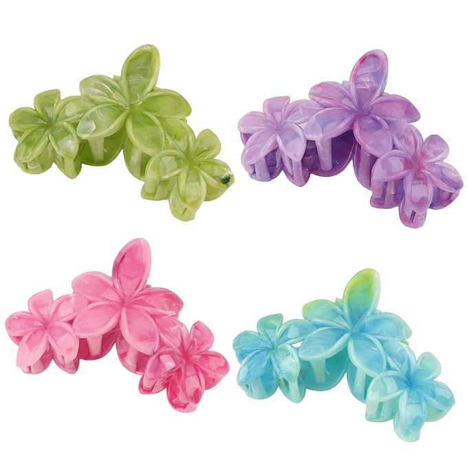 4Pcs Hawaiian Flower Hair Clips Large Matte Hair Claw for Women Non-Slip Strong Hold Multicolor Clips for Thick Hair, Hair Accessories for Women and Girls