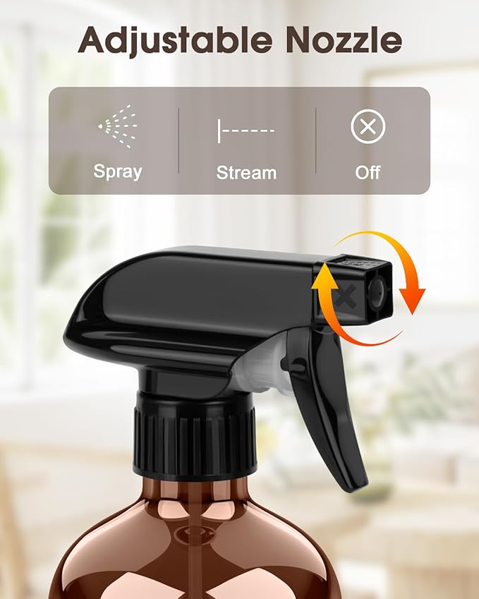 Bontip Glass Spray Bottle with Silicone Sleeve Protection, Amber Glass Spray Bottle Set for Window Cleaner Aromatherapy Facial Hydration Watering Flowers Hair Care 2 Pack/16 oz (Brown, 16 oz)