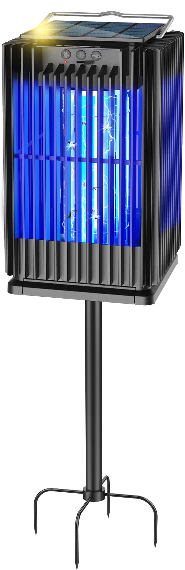 Solar Bug Zapper Outdoor, Solar Mosquito Zapper Outdoor with Ground Bracket, Cordless Waterproof Fly Zapper with Illuminated Light, 5000mAh Rechargeable Mosquito Killer