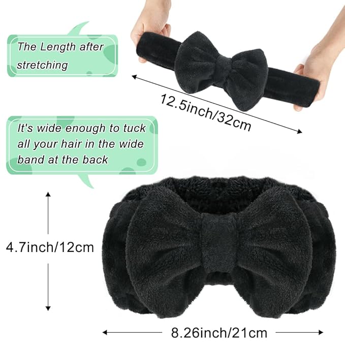 Shintop Spa Headband, Soft Carol Fleece Makeup Headband with Cute Bow Elastic Hairband for Washing Face Skincare Facial Mask ShowersÃ¯Â¼ÂBlackÃ¯Â¼Â