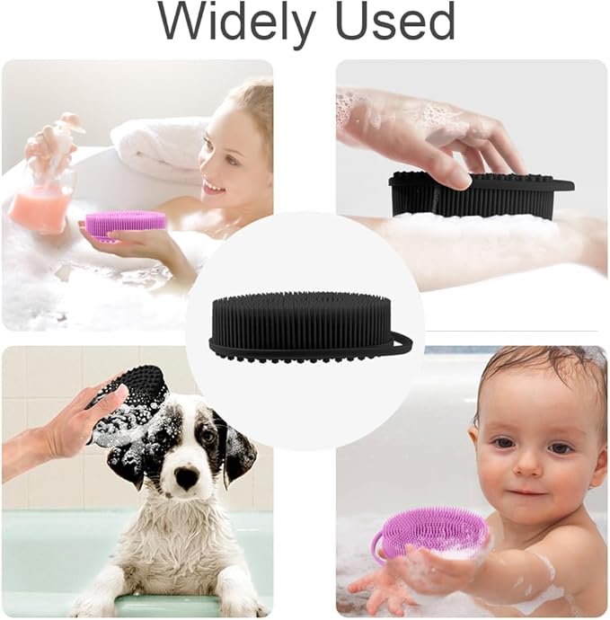 Soft Silicone Body ShowerÃ¯Â¼Â Exfoliating Silicone Body Scrubber, Silicone Loofah 2 in 1 Bath and Shampoo Brush, Body Scrubber Shower Easy to Clean for Sensitive Skin, Lather Well 2 PCS Black and Purple