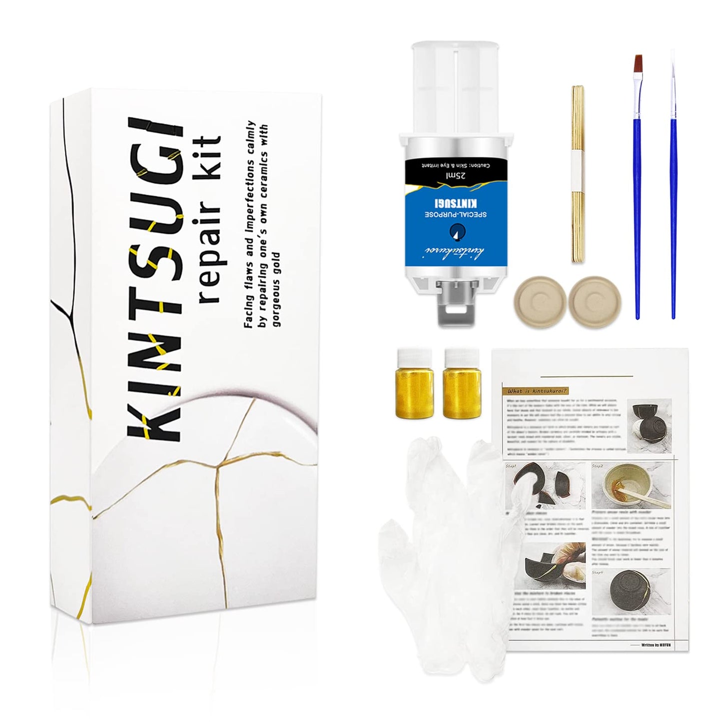 Kintsugi Repair Kit Gold, Japanese Kintsugi Kit to Improve Your Ceramic, Repair Your Meaningful Pottery with Gold Powder Medium, Perfect for Beginners Restoring Meaningful Gifts