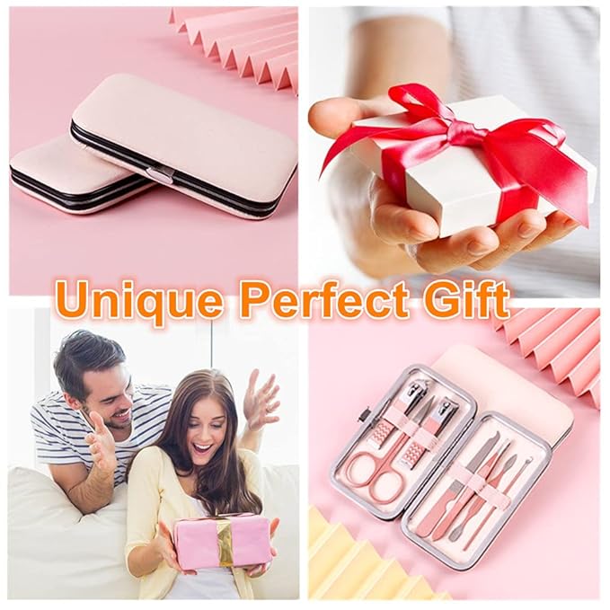 QURIPE 7pcs Manicure Set, Nail Clippers Kit, Stainless Steel Manicure Kit, Nail Clipping Tools Portable Travel Grooming Kit, The Best Gift with Luxurious Case(Rose Gold)