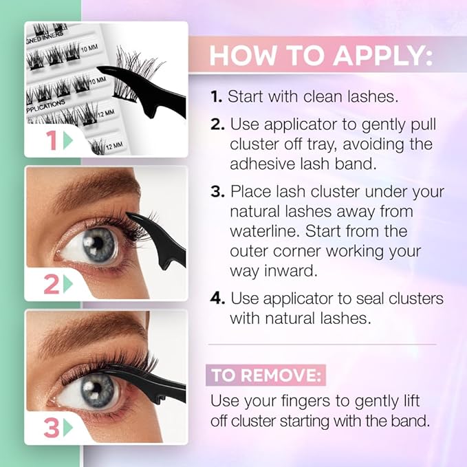 Ardell Naked Press On Lashes Pre-Glued Underlash Cluster Eyelash Extensions - Self Adhesive Eyelashes, Soft Volume, No Glue Needed Lash Clusters, DIY Lash Extension Kit