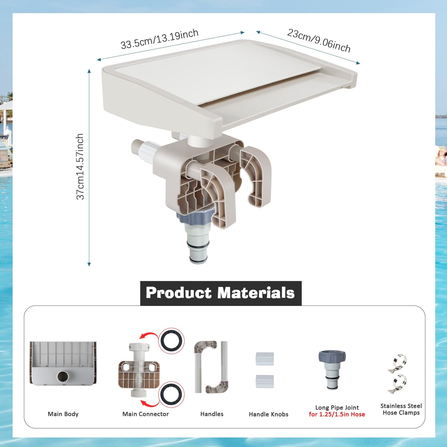 NICENICY Pool Waterfall for Above Ground Pools, Swimming Pool Waterfall Fountain, Smooth Flowing Pool Waterfall for Relaxation, Fits 1.2" to 4.7" Above-Ground Pool Frames