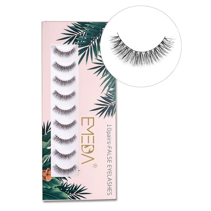 10 pairs False Eyelashes Natural Look Eyelashes Soft Fake Lashes 100% Handmade Lashes Reusable Eye Lash Transparent Band 1 Pack by EMEDA 002 Style