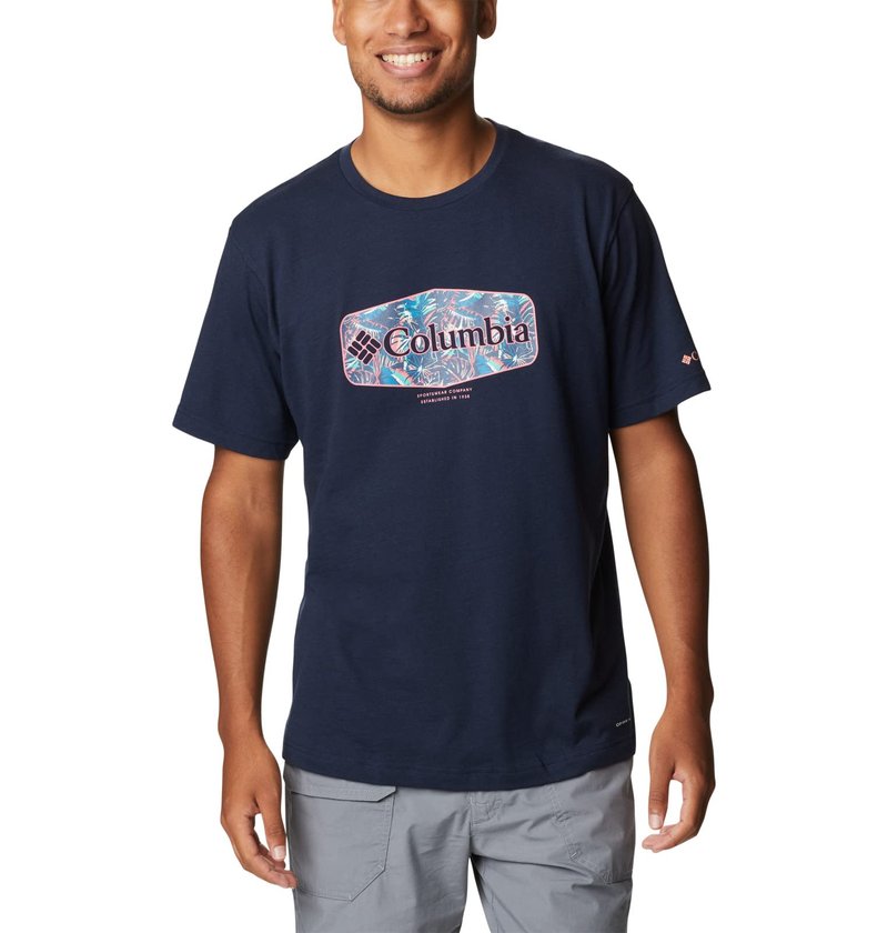 Columbia Men's Thistletown Hills Graphic Short Sleeve, Collegiate Navy HTHR/Wanderland Graphic, XX-Large