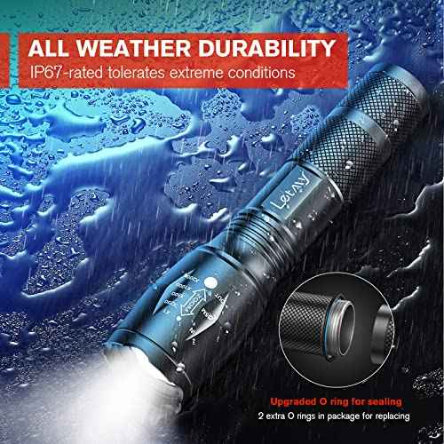 LETMY LED Tactical Flashlight S2000 [4 Pack] - High Lumens, Zoomable, 5 Modes, Waterproof Handheld LED Flashlight - Best Camping, Outdoor, Emergency, Everyday Flashlights