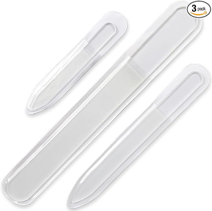 Professional 3-Piece Czech Glass Nail File Set - Handmade, Tempered Glass Files - Double-Sided, Washable, Etched for Natural Nails, Ideal Present Set
