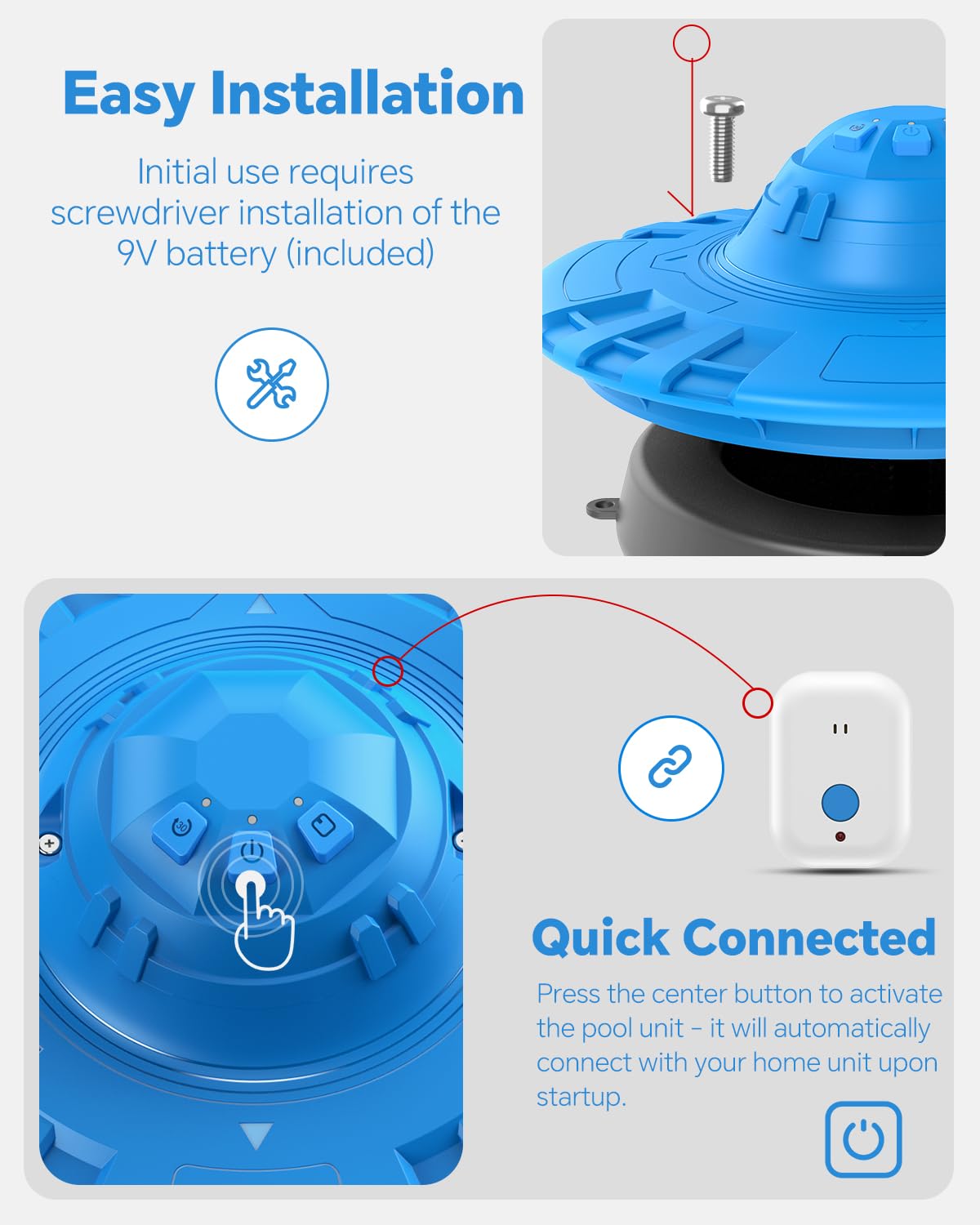 Pool Alarm, Floating Pool Safety Alarms for Inground & Above Ground Pools – Loud 110dB Alert, Adjustable Sensitivity, Protection for Kids & Pets (Blue+Black)