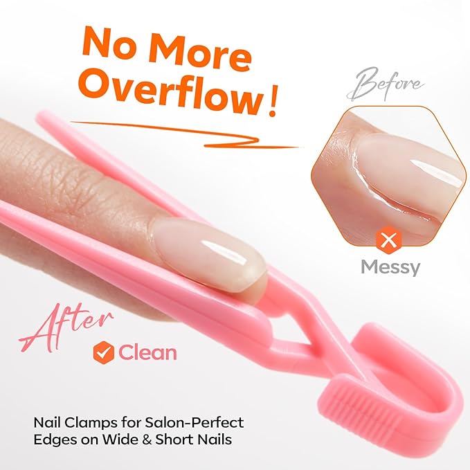 modelones Builder Nail Gel 3 Colors French Tip, 10-in-One Builder Clear Nude Pink Hard Gel Nail Kit with Dual End Brush, Acrylic Clamps, Paper Forms for Extension Apex Building Sculpting LED Cured