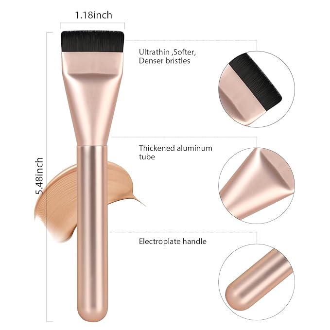 2Pcs Flat Foundation Brush,Face Mask Brush Makeup Spatula Facial Brush for Liquid Foundation Mask,Premium Face Korean Makeup Brush for Blending Cream (Silver&Rose Gold)