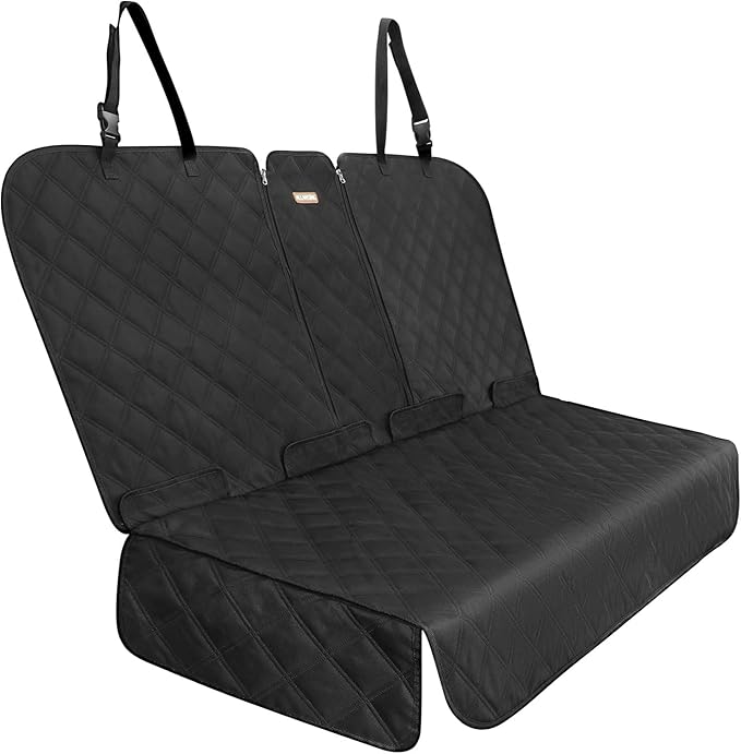 XL Back Seat Cover for Full-Size Trucks/SUVs Rear Split Bench, Heavy Duty 900D Waterproof Non-Slip Car Seat Protector for Messy Kids & Drooling Dogs, Easy Clean (Black)