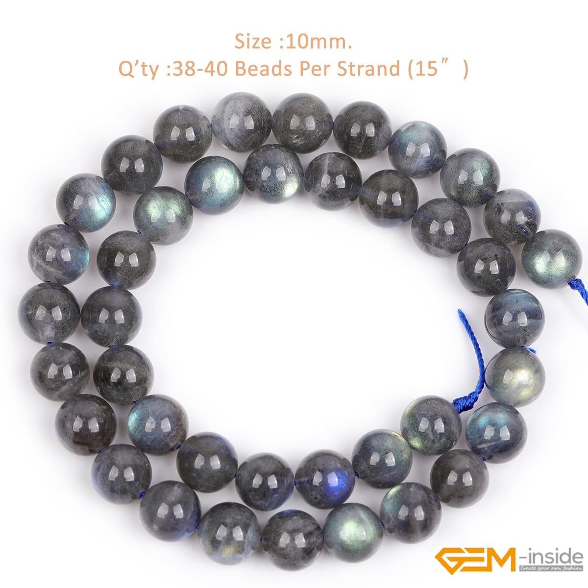 GEM-Inside Rainbow Flash Gray Labradorite Gemstone AAA Grade Natural 10mm Blue Crystal Energy Stone Power Beads for Jewelry Making 15"