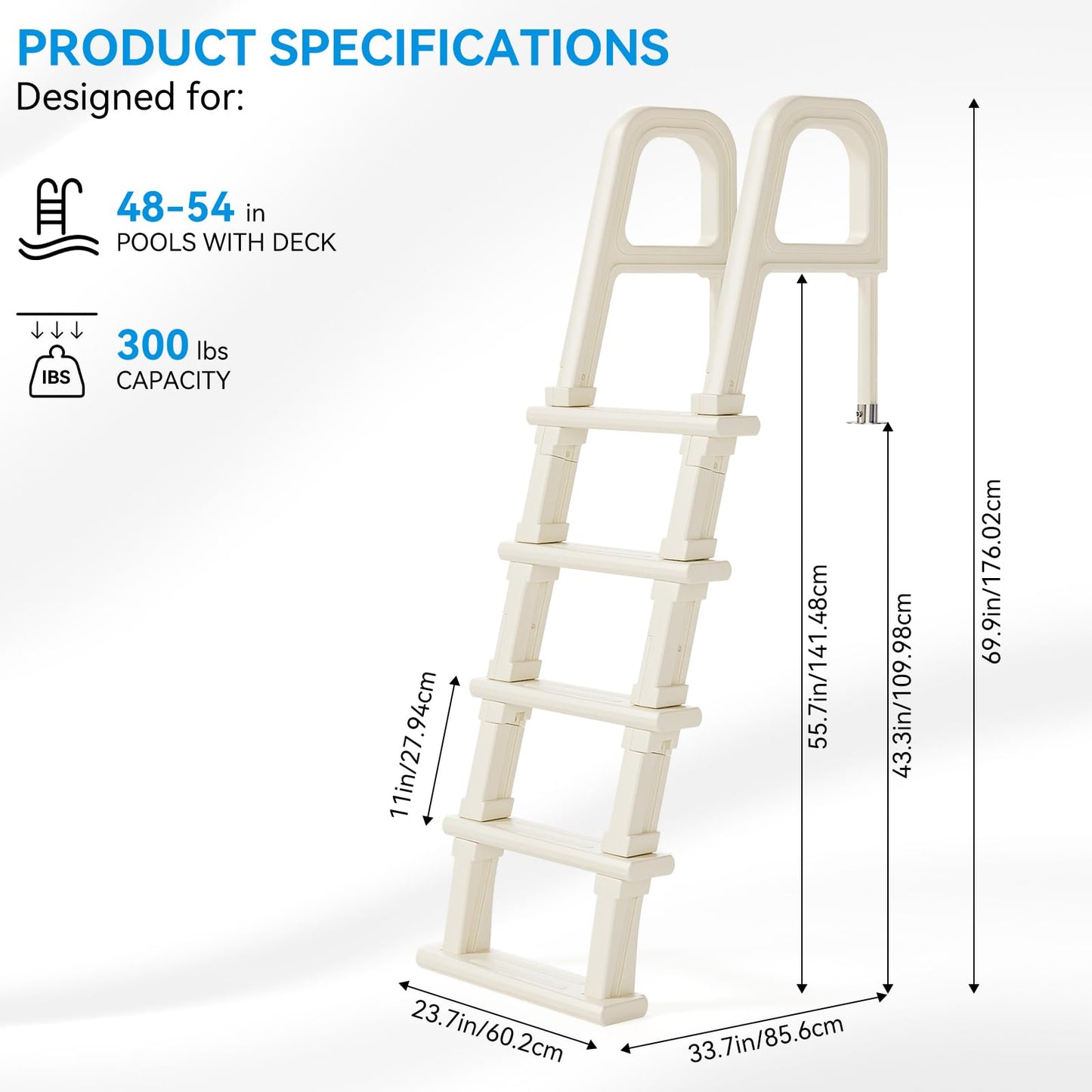 Outvita 5-Step PE Pool Ladder Above Ground, Heavy Duty Safety Deck Ladder, Anti Slip Plastic Step for Inground Swimming Pool 48in to 54in(Ivory)