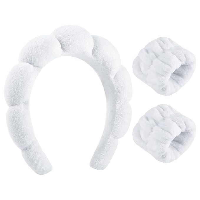 WSICSE Spa Headband for Washing Face, Sponge Skincare Headband and Wrist Washband Set Stocking Stuffers for Girls Women