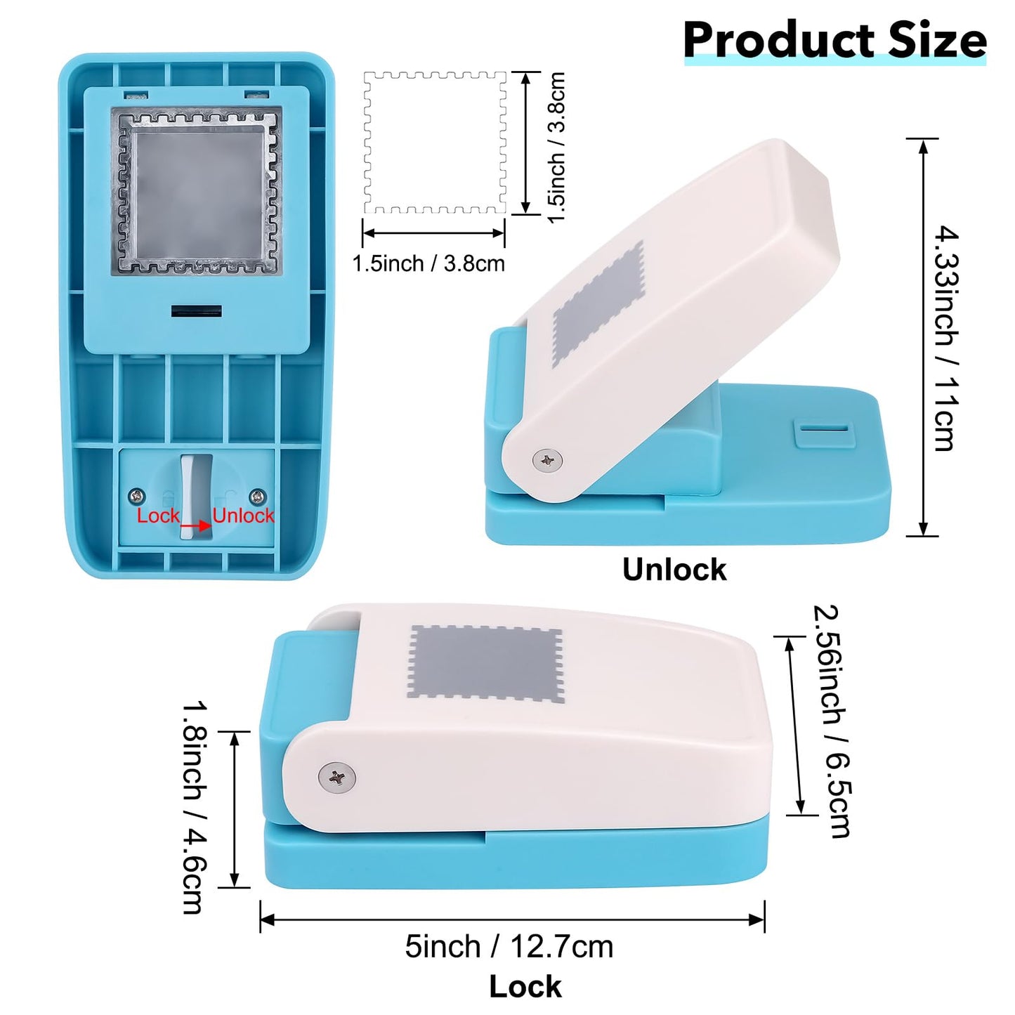 BAOFALI Stamp Puncher 1.5x1.5inch Large Square Postage Stamp Punch |Stamp Hole Puncher| Scalloped Rectangle Lever Action Paper Punches for Crafting Scrapbooking DIY Card Making Arts Crafts Supplies