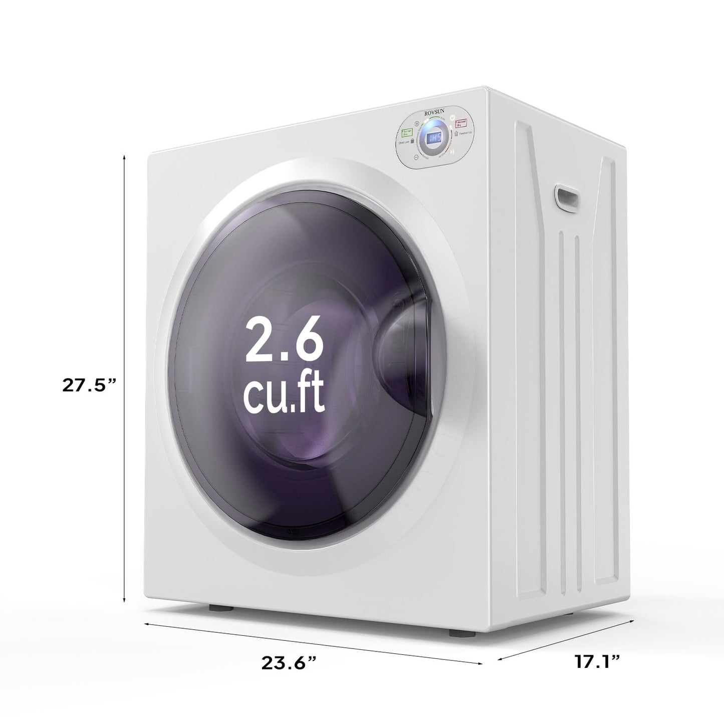 ROVSUN 2.6 Cu.Ft Portable Clothes Dryer, 1400W Fast Drying Front Load Tumble Laundry Dryer with Stainless Steel Tub & LCD Control Panel Six-Mode for Apartment, Home, Dorm
